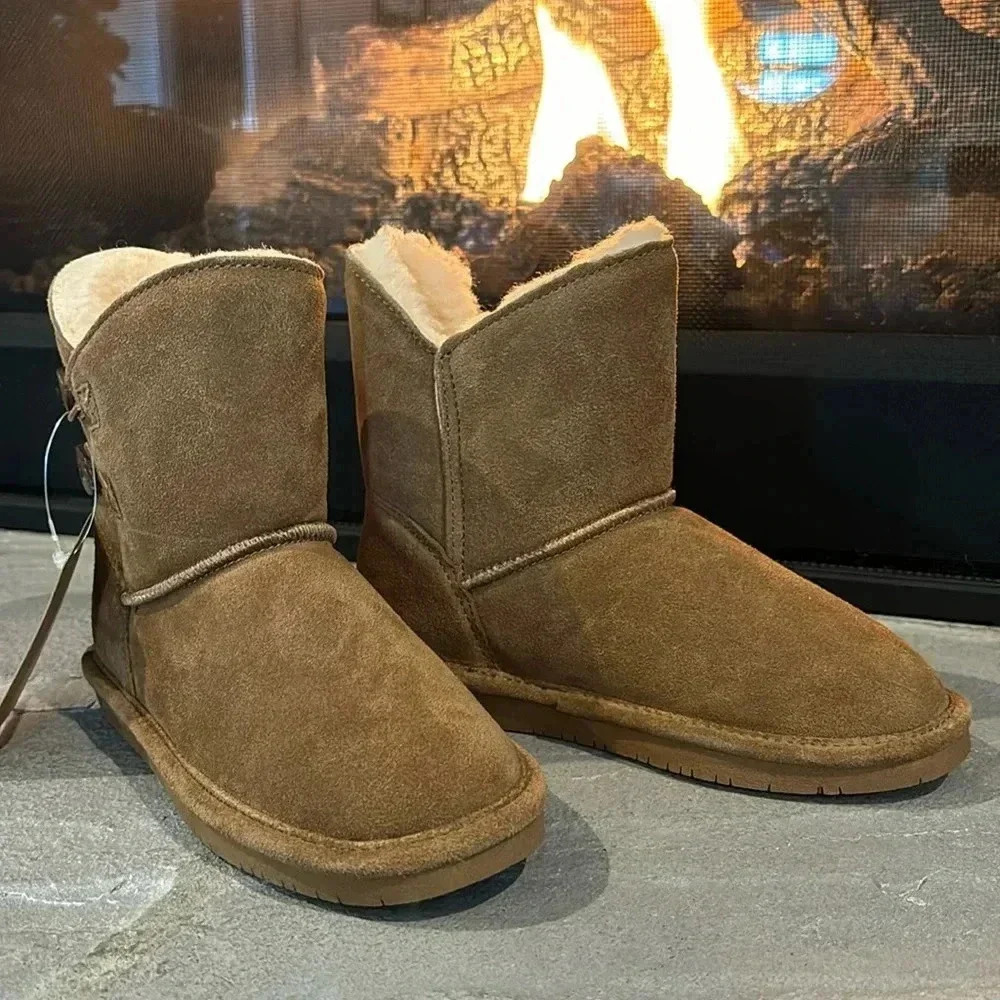 BEARPAW Rosaline Suede upper,sheepskin & wool blend lined,TPR outsole booties